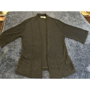 Chicos Travelers Women Black 3/4 Sleeve Open Front Slinky Pockets Cardigan SZ 1